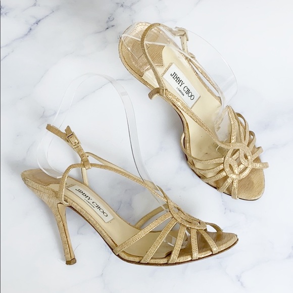 Jimmy Choo Shoes - Jimmy Choo Gold Caged Sling Back Heels 37.5 🌿